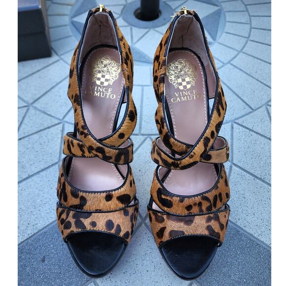 Vince Camuto Melva Leopard Print Calf Hair Strappy Stiletto Sandals 7.5 - Picture 6 of 14